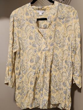 Counterparts Yellow Blue Paisley V-Neck Tunic Blouse